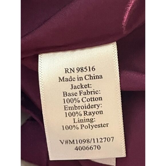 Coldwater Creek Plum Embroidered Belted Jacket 8 Cottagecore Boho Prep Fall - Picture 6 of 9